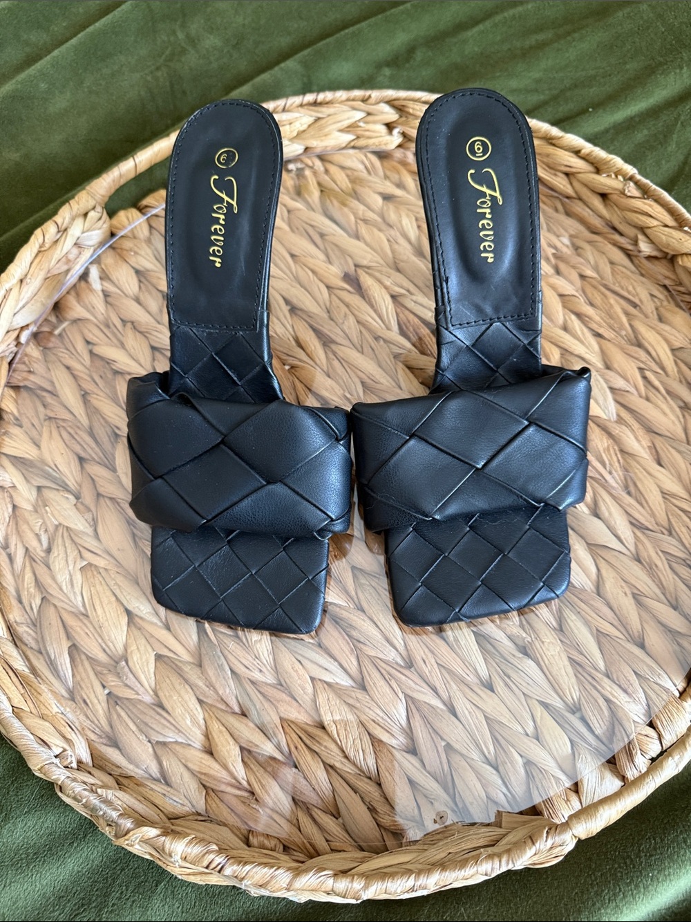 Forever 21 Black Woven Slide Mules
